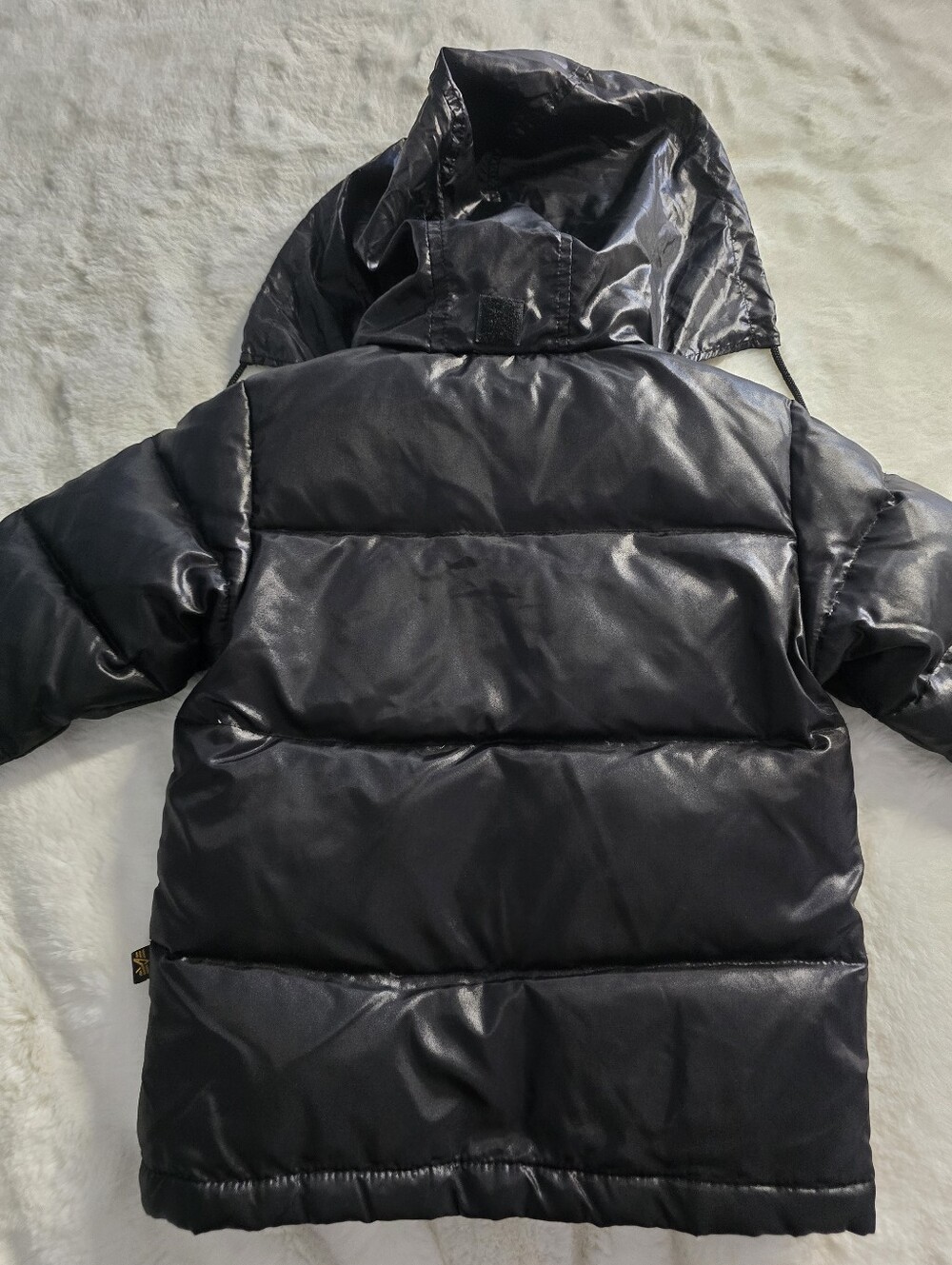ALPHA IND. Black Kid's Puffer Jacket with Hood And Embroidered Logo - Picture 3 of 16